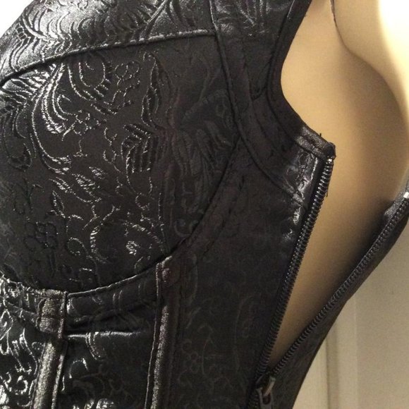 Sexy Lace Up Corset Bustier Black Satiny floral Brocade NWOT Womens Size XL - Picture 3 of 14